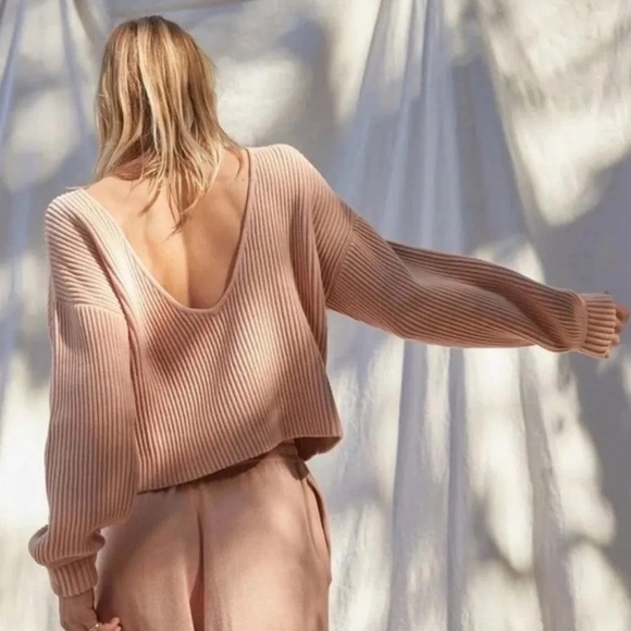 NEW Lunya Cozy Cotton Silk Reversible Pullover Sweater in Tranquil Tan - Picture 2 of 5